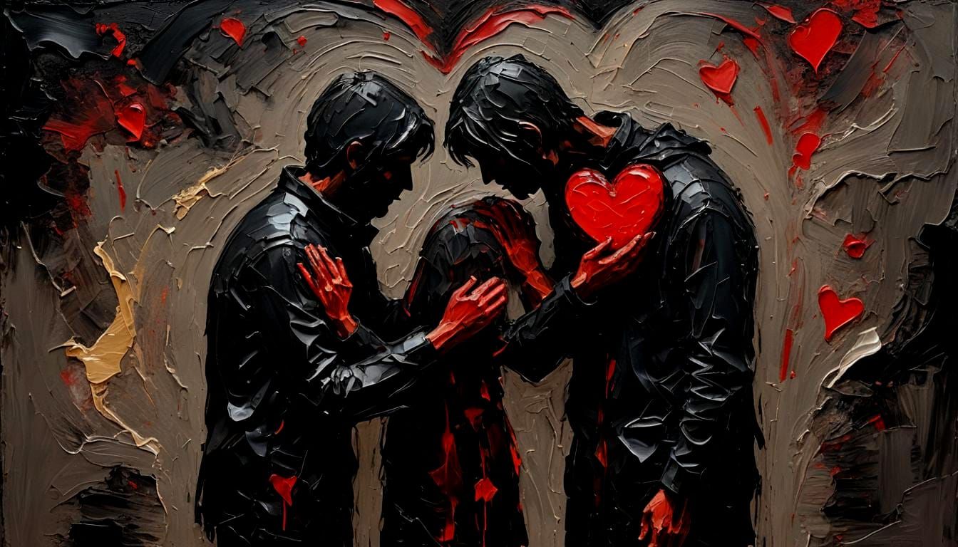 Impasto Painting: Two Figures with and without Heart