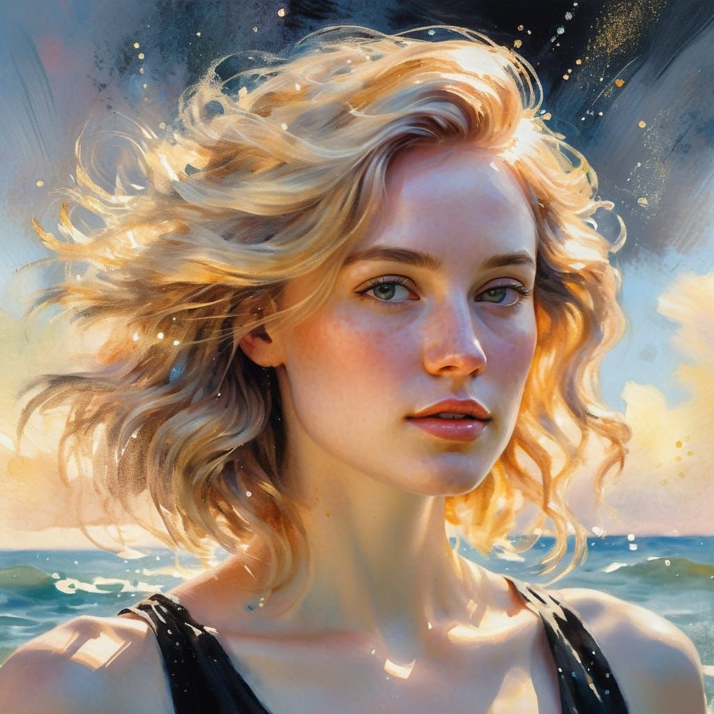 Impressionist Mermaid Portrait in Gouache and Watercolors