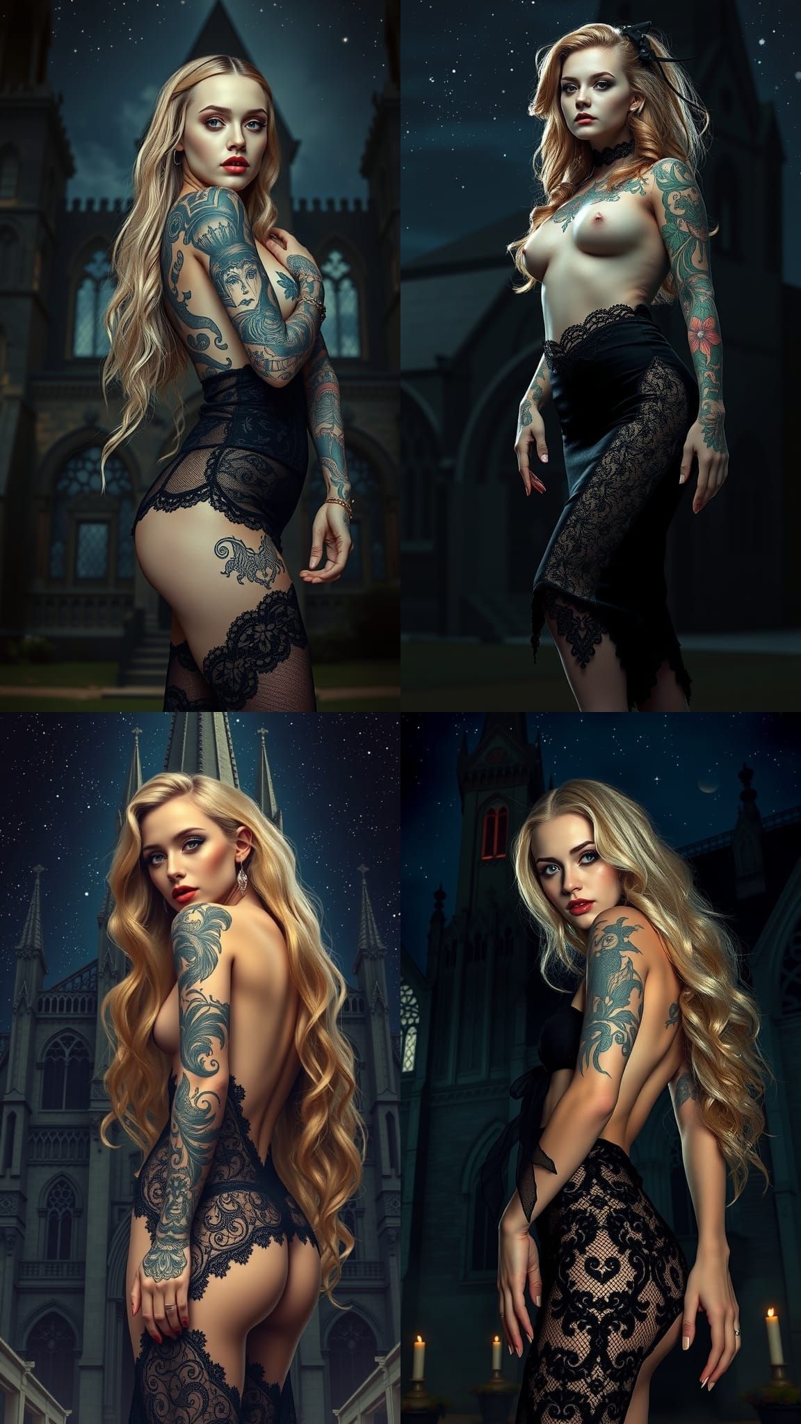 Gothic Witch with Tattoos and Lace Skirt