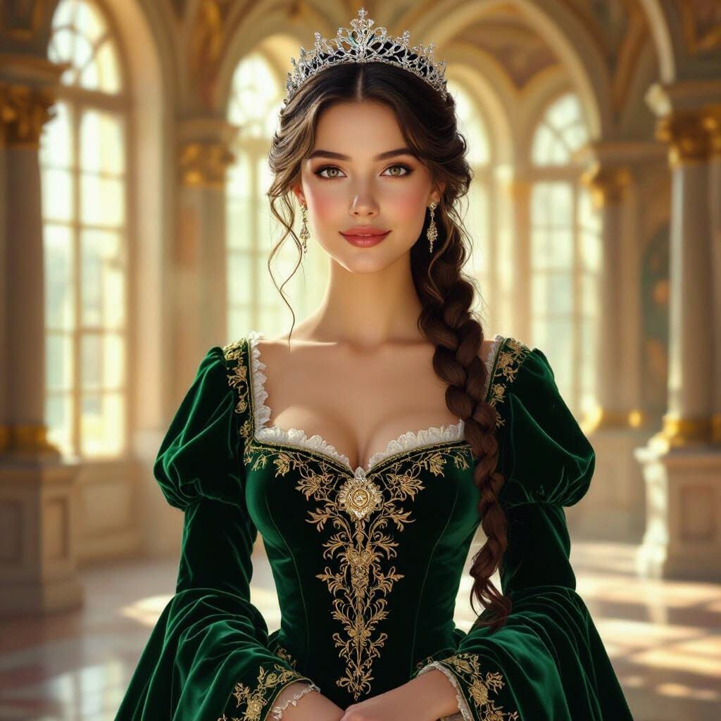 Pre-Raphaelite Princess in Emerald Gown