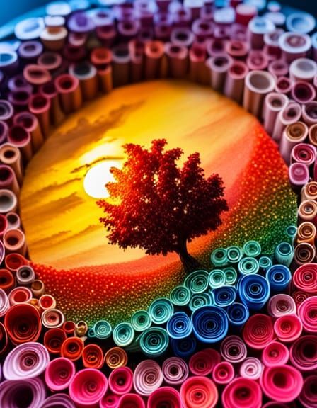 Colorful Bird Tree: 3D Paper Quilling Diorama