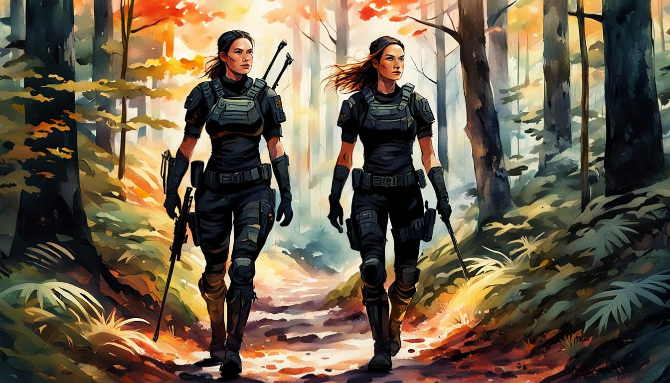 Fantasy Warrior Woman in Forest, Impressionistic Digital Art