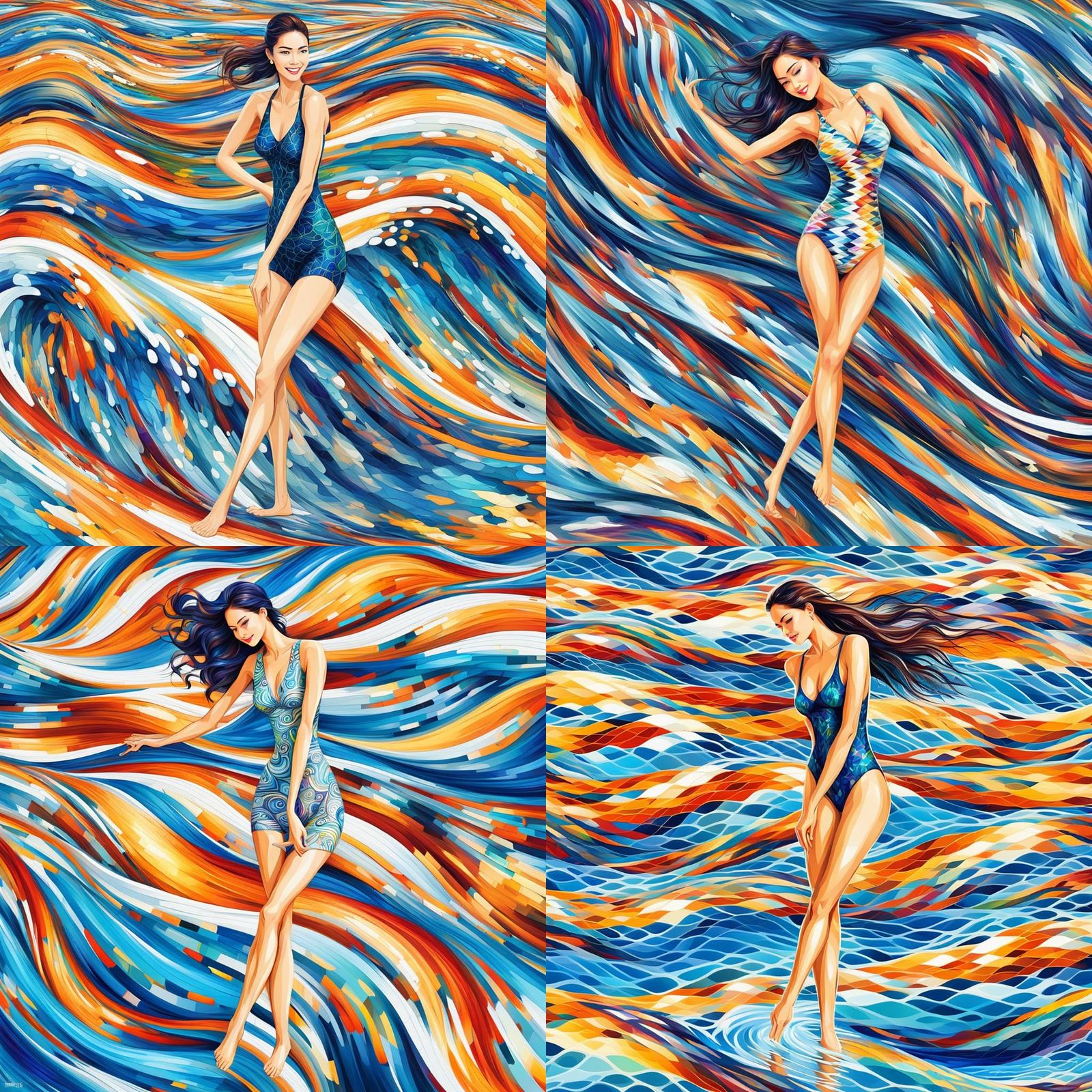 Beautiful Thai Girl in Swimming Pool: Vector Fractal Art