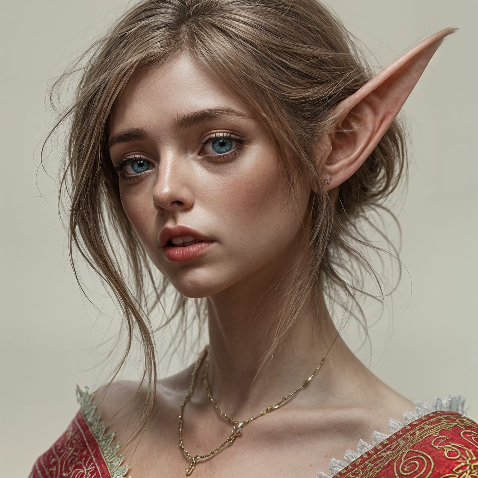 Sad Elf Woman: Hyperrealistic Portrait
