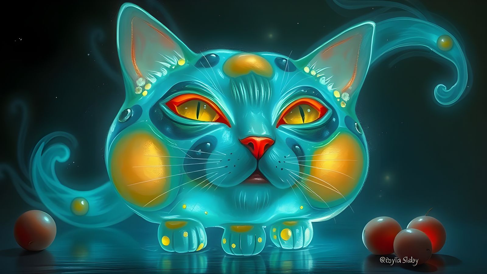 Bioluminescent Fruit Cat Painting
