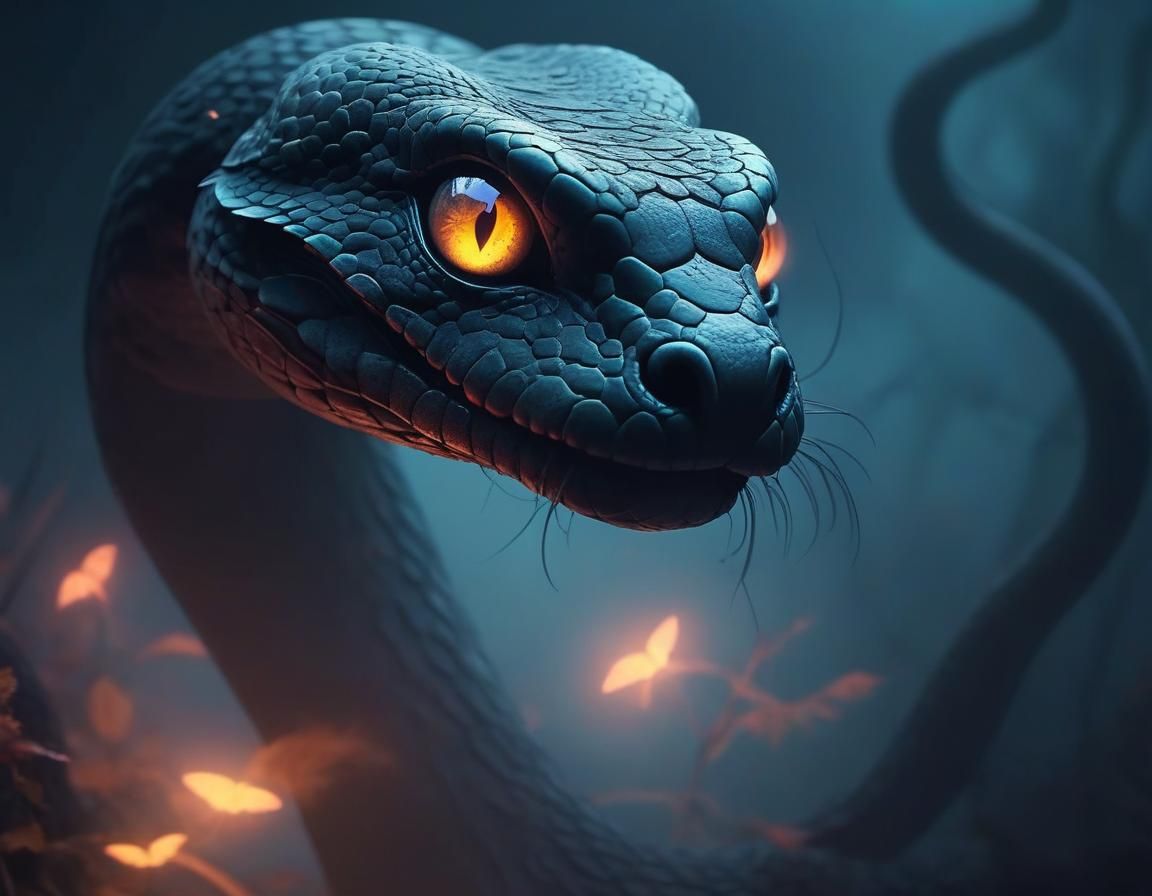 Ethereal Serpent Silhouette in Misty Landscape