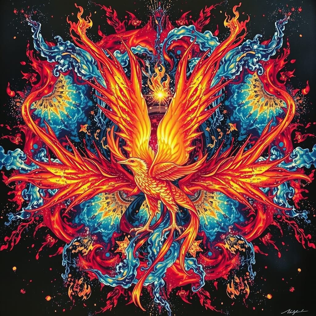 Phoenix Rising from Fire: Hyperrealistic Rendering