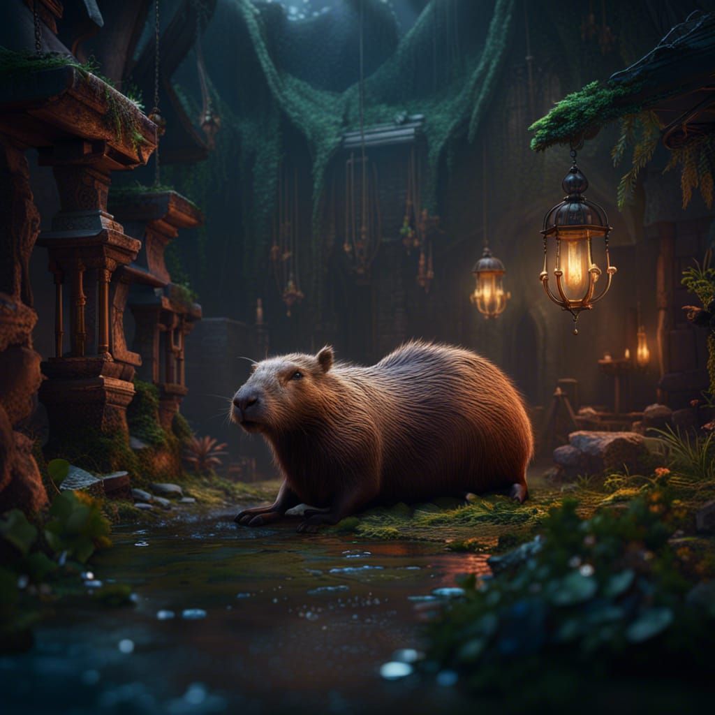 Ominous Capybara: Detailed Matte Painting