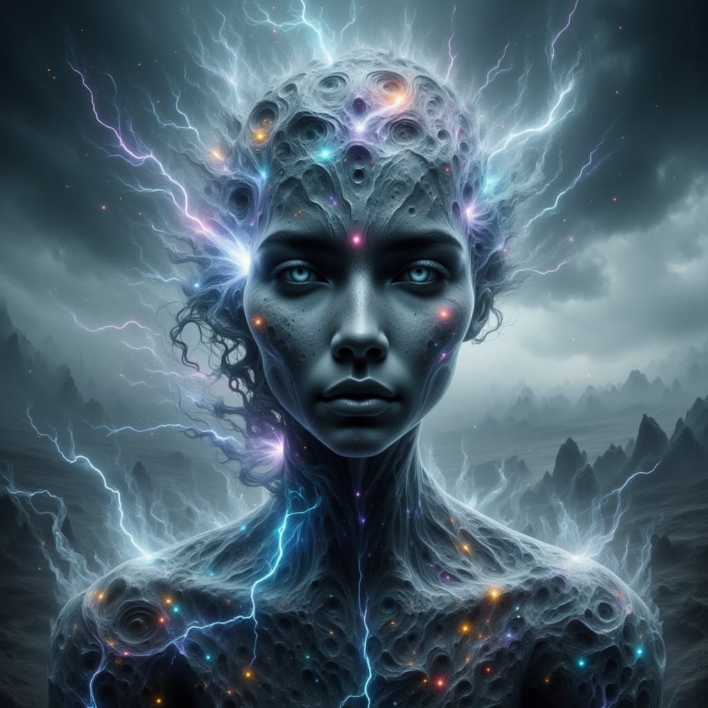 Electrifying Thunder Woman in Cyberpunk Gothic Style
