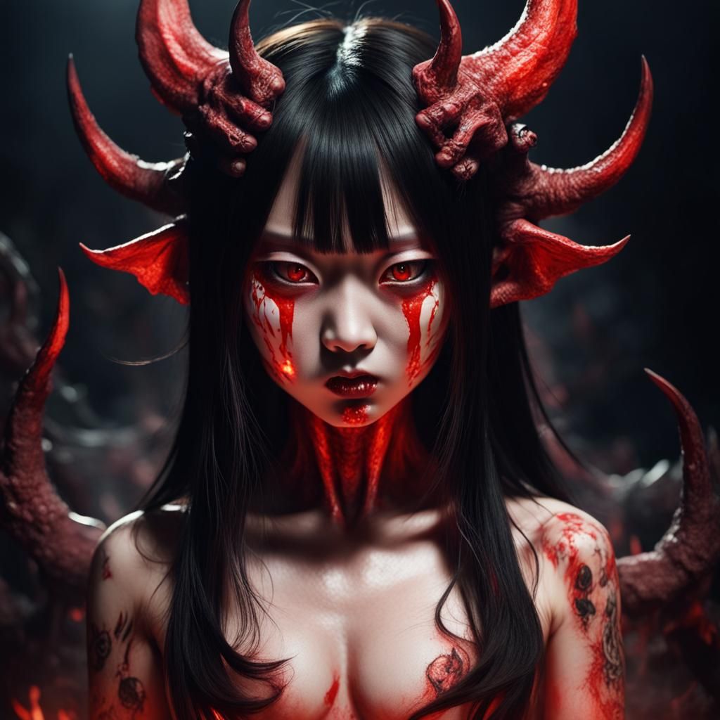 Japanese Demon Girl in Hellscape
