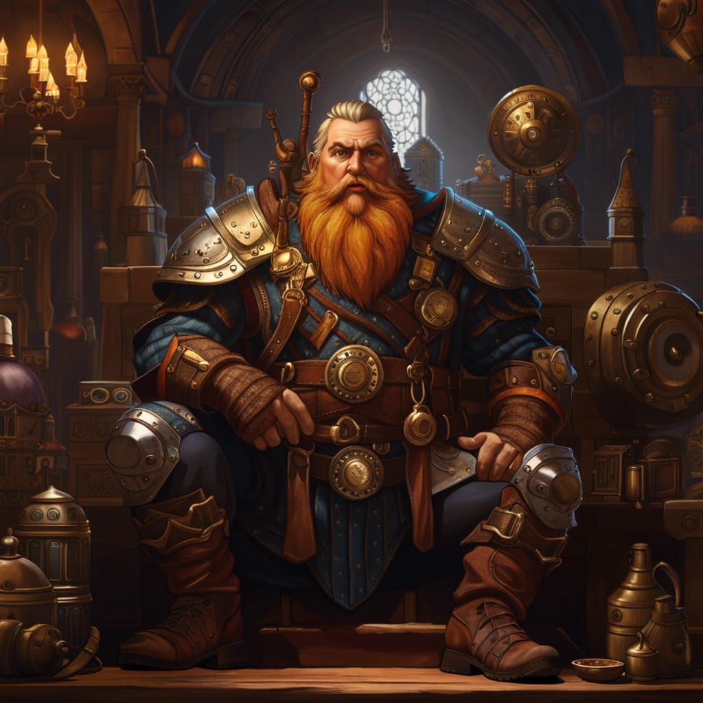 Steampunk Dwarf Fighter in Hyperdetailed Digital Art