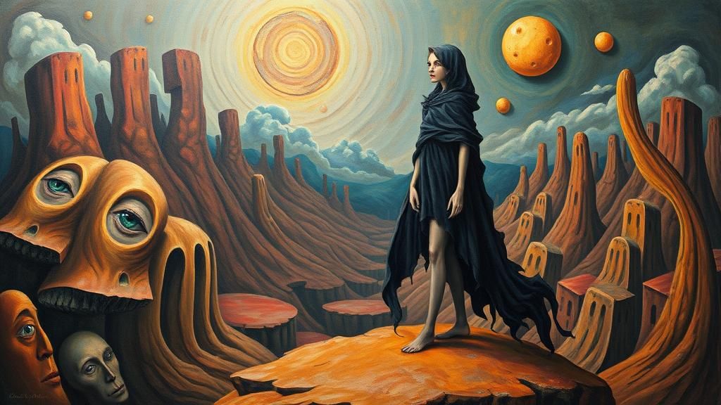 Mystical Woman in Surreal Dreamscape: Eerie Foresight
