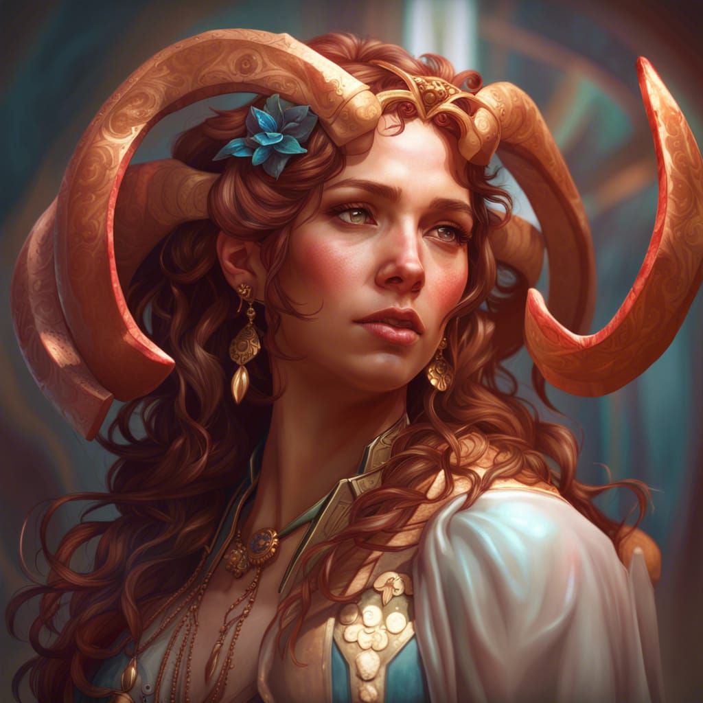 Detailed Aries Portrait in Art Nouveau Style
