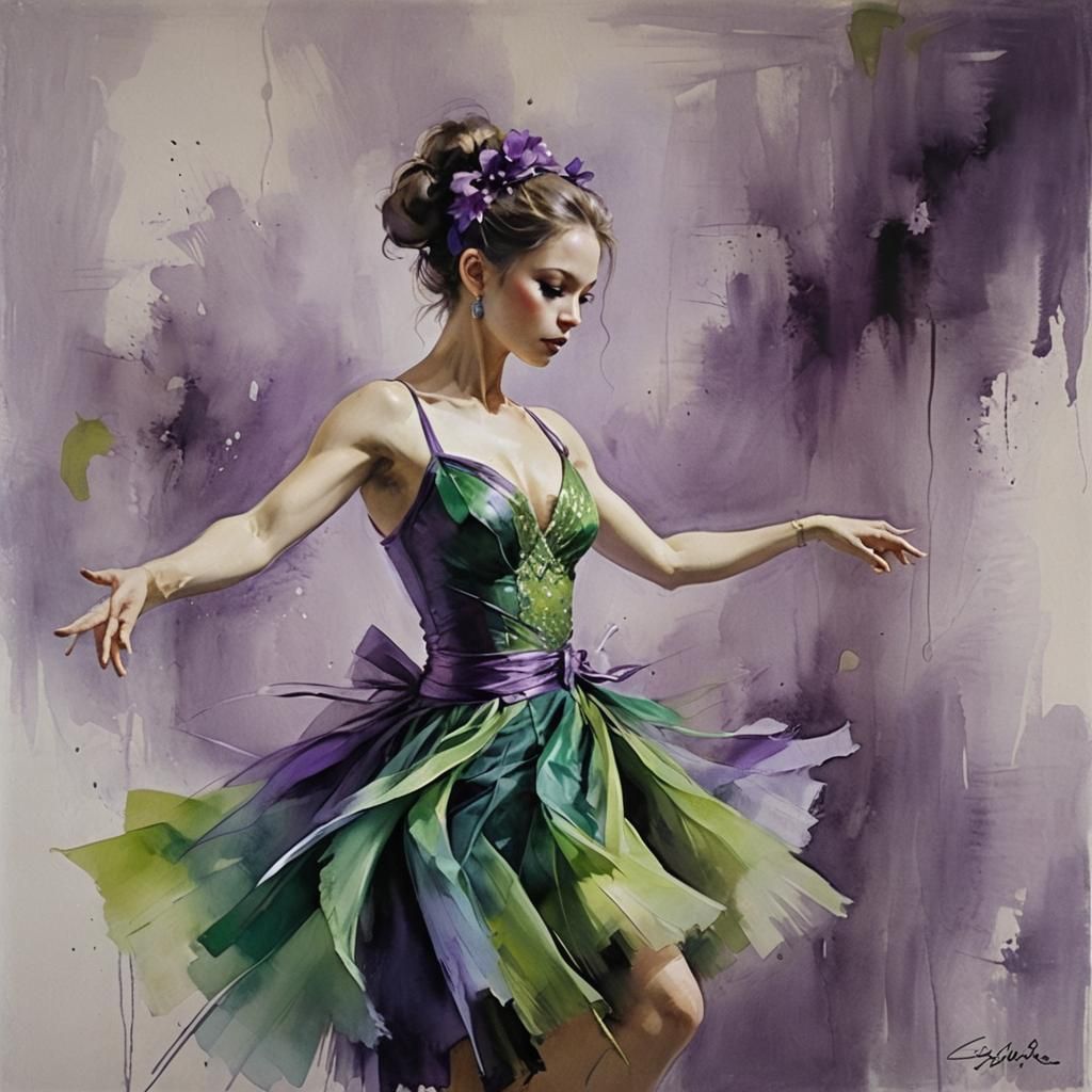 Dancer in Purple and Green, Figurative Style