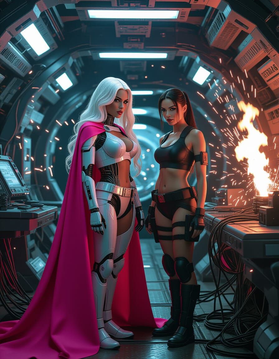 Cybernetic Woman and Lara Croft on Space Station