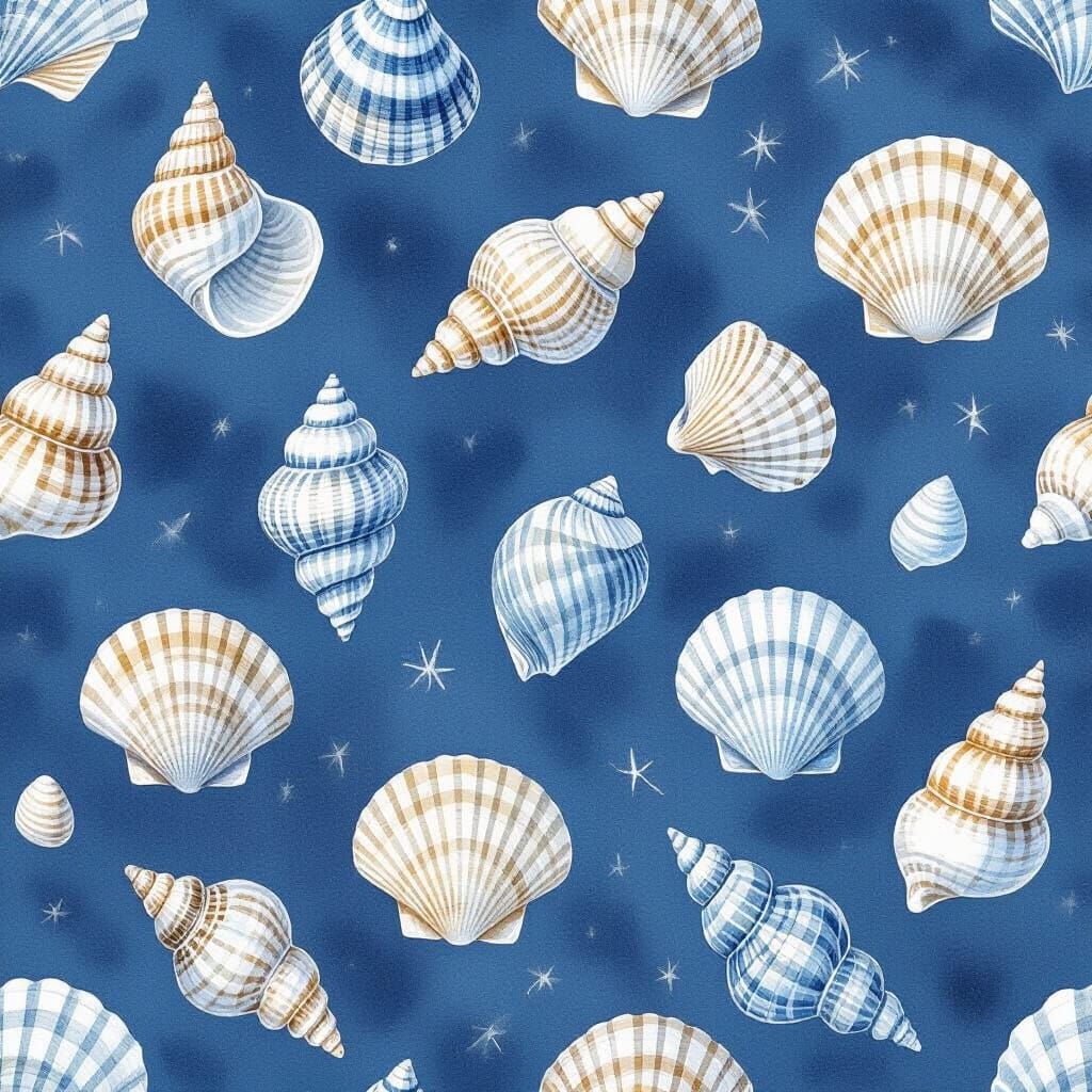 Watercolor Seashell Pattern Inspired by Classic Illustration