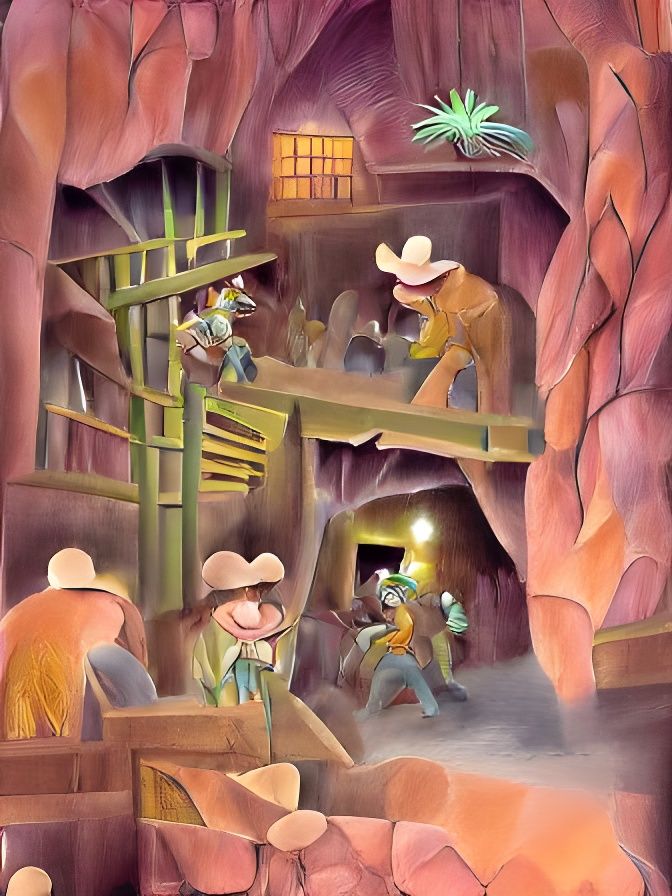 Wild West Mineshaft in Jungle Storybook Illustration