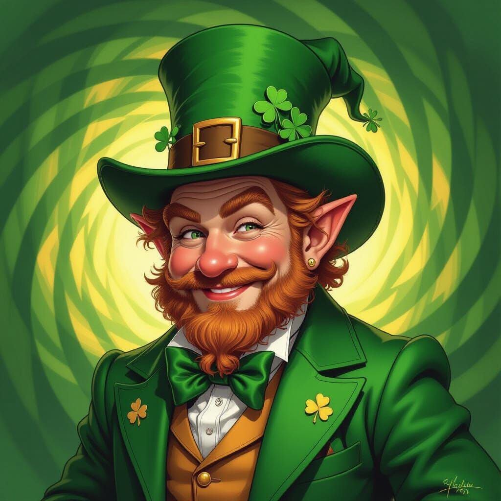 Mischievous Leprechaun Portrait in Classic Pencil Style