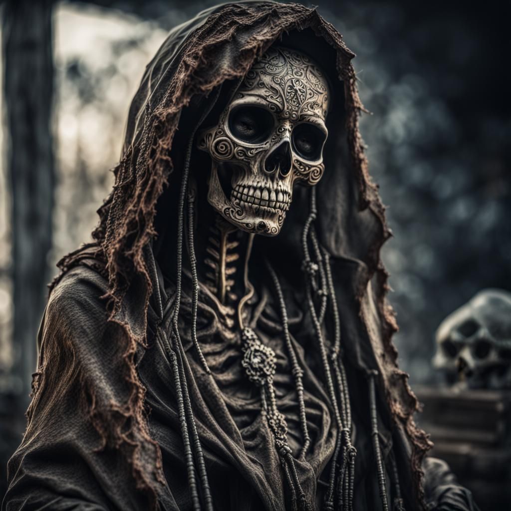 Post-Apocalyptic Santa Muerte in Hyperrealistic Style