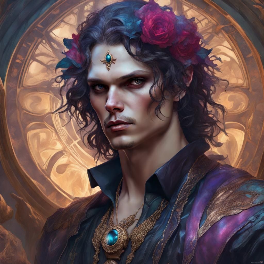 Mystical Portrait of a Youth in Art Nouveau Style