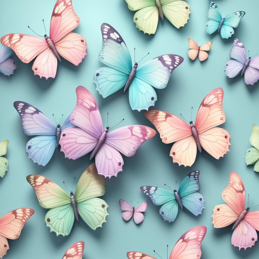 Pastel Butterflies in Matte Painting Style