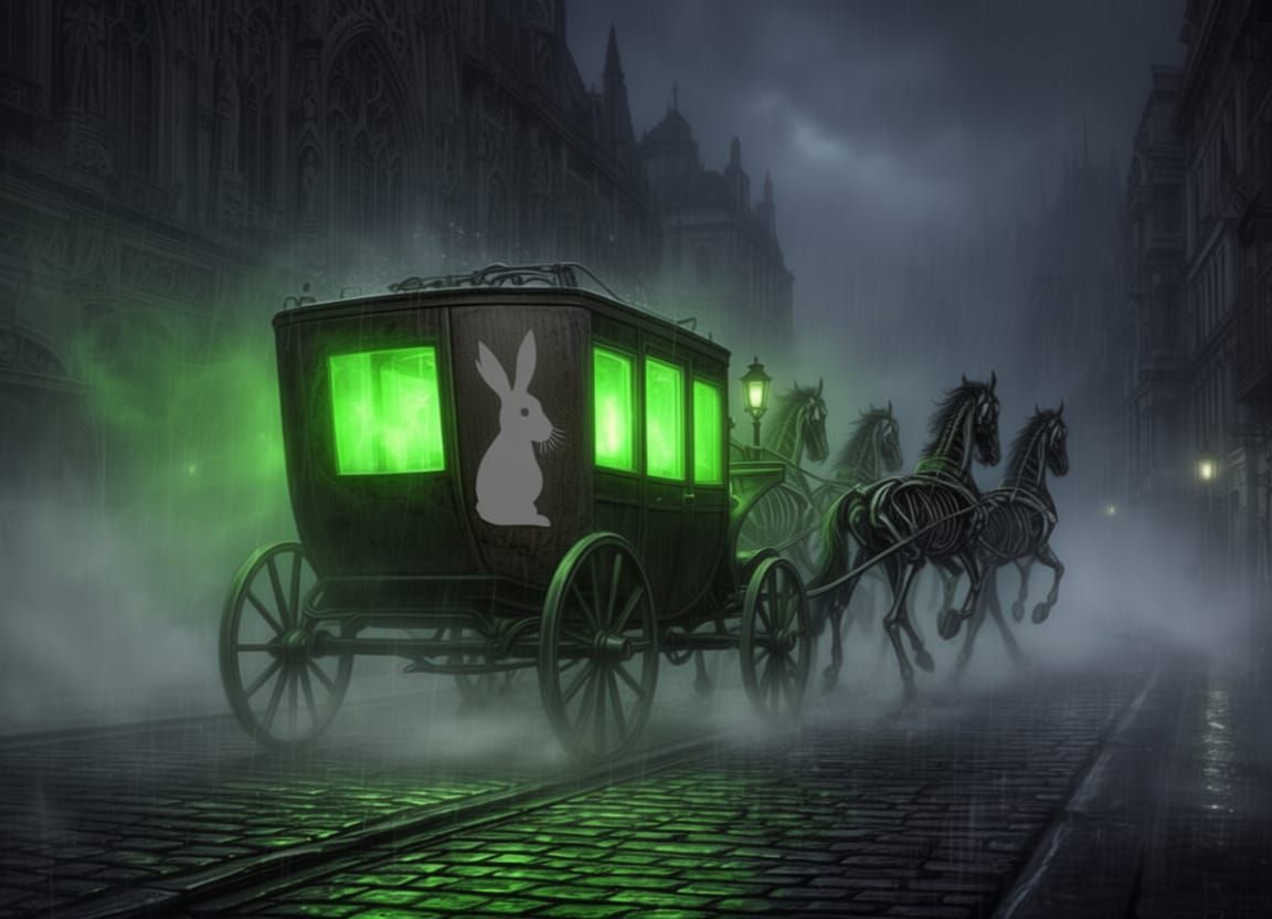 Spectral Carriage Galloping Through Foggy Victorian Street