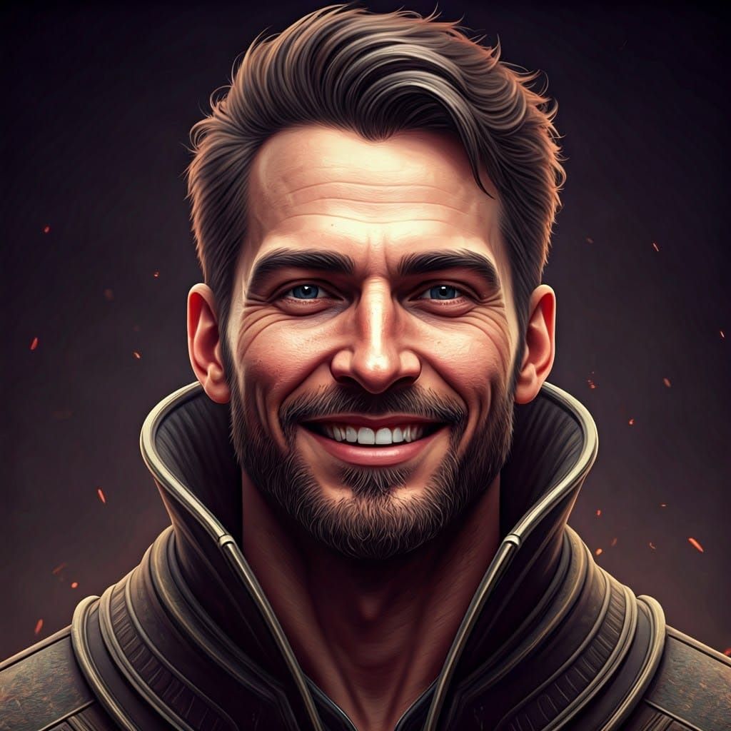 Attractive Man with Open Smile in Art Nouveau Style