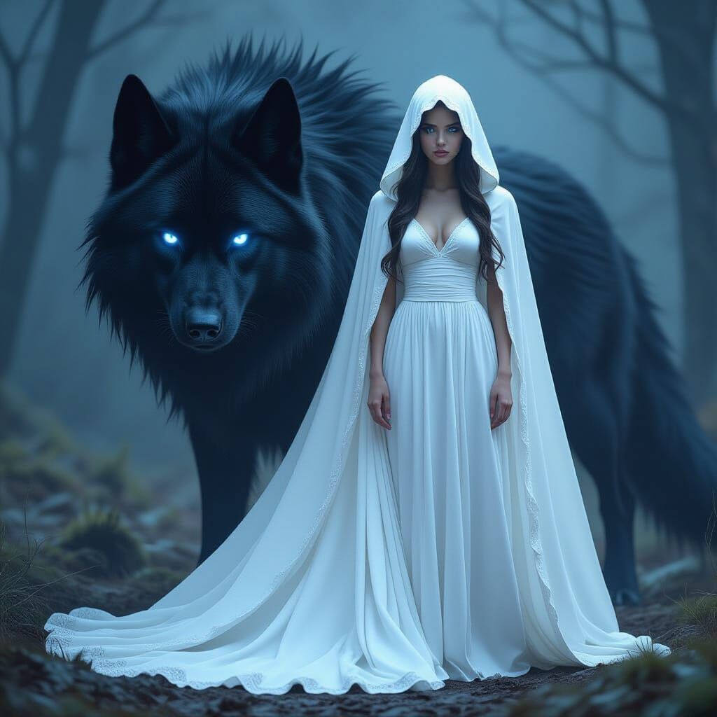 Ethereal Girl with Hellhound, Cinematic Lighting