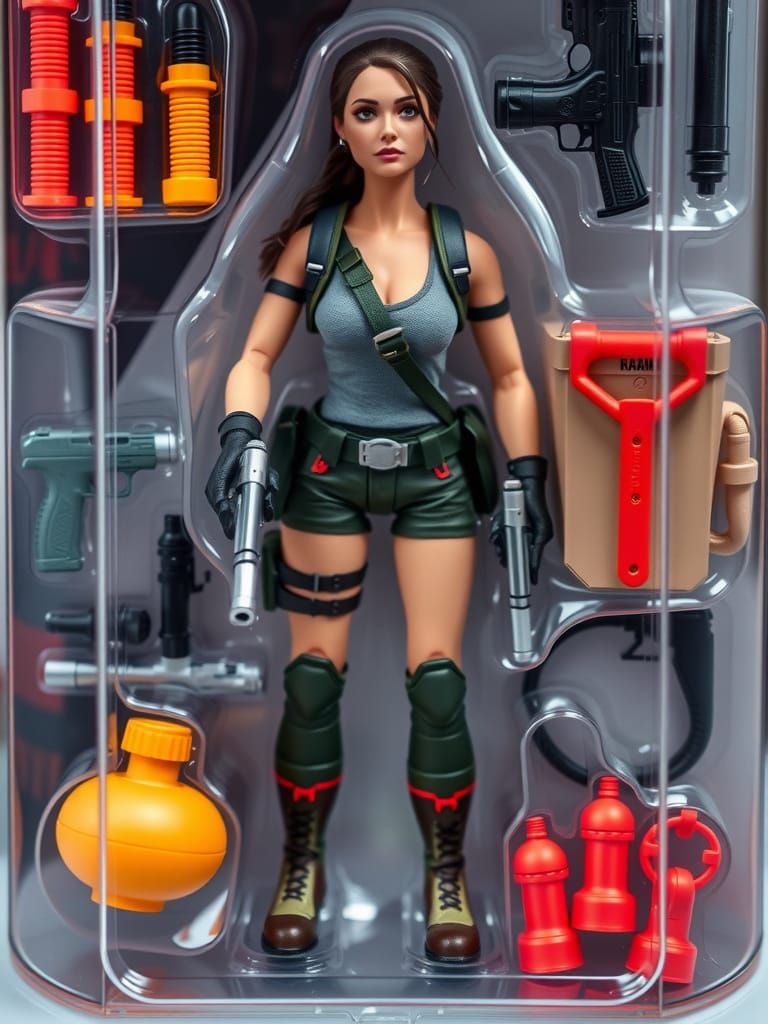 Lara Croft Action Figure in Retro-Futuristic Toy Box