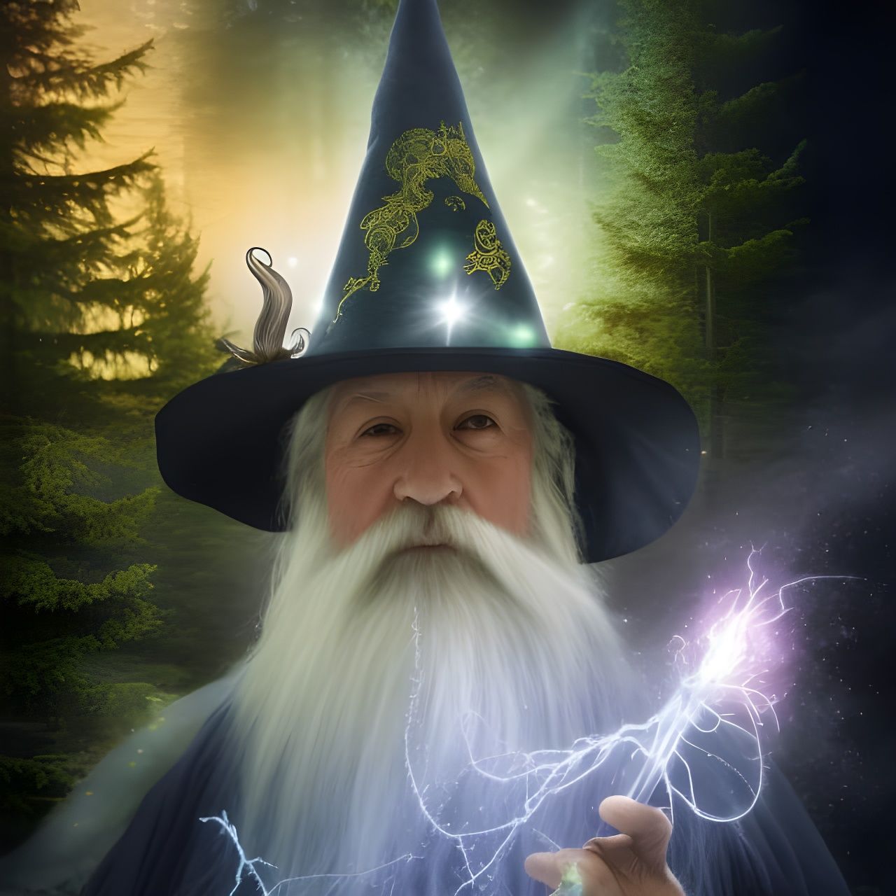 Old Wizard Casting Spells in Forest Concept Art