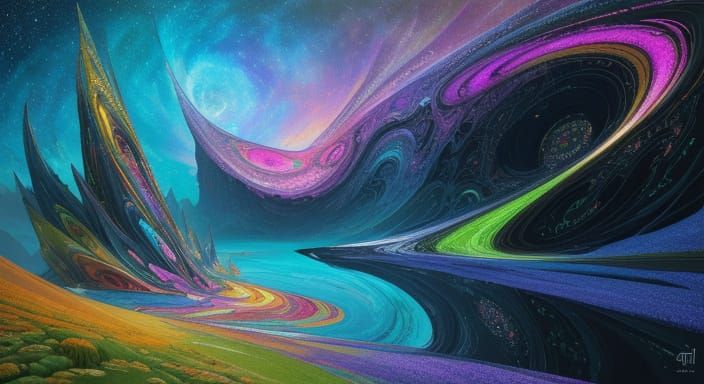 Surreal Alien Landscape Painting with Kaleidoscopic and Psyc...
