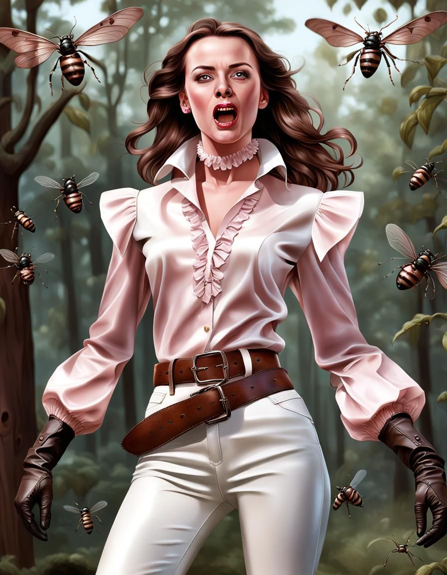 Woman in Peril: Hyperrealistic Forest Scene