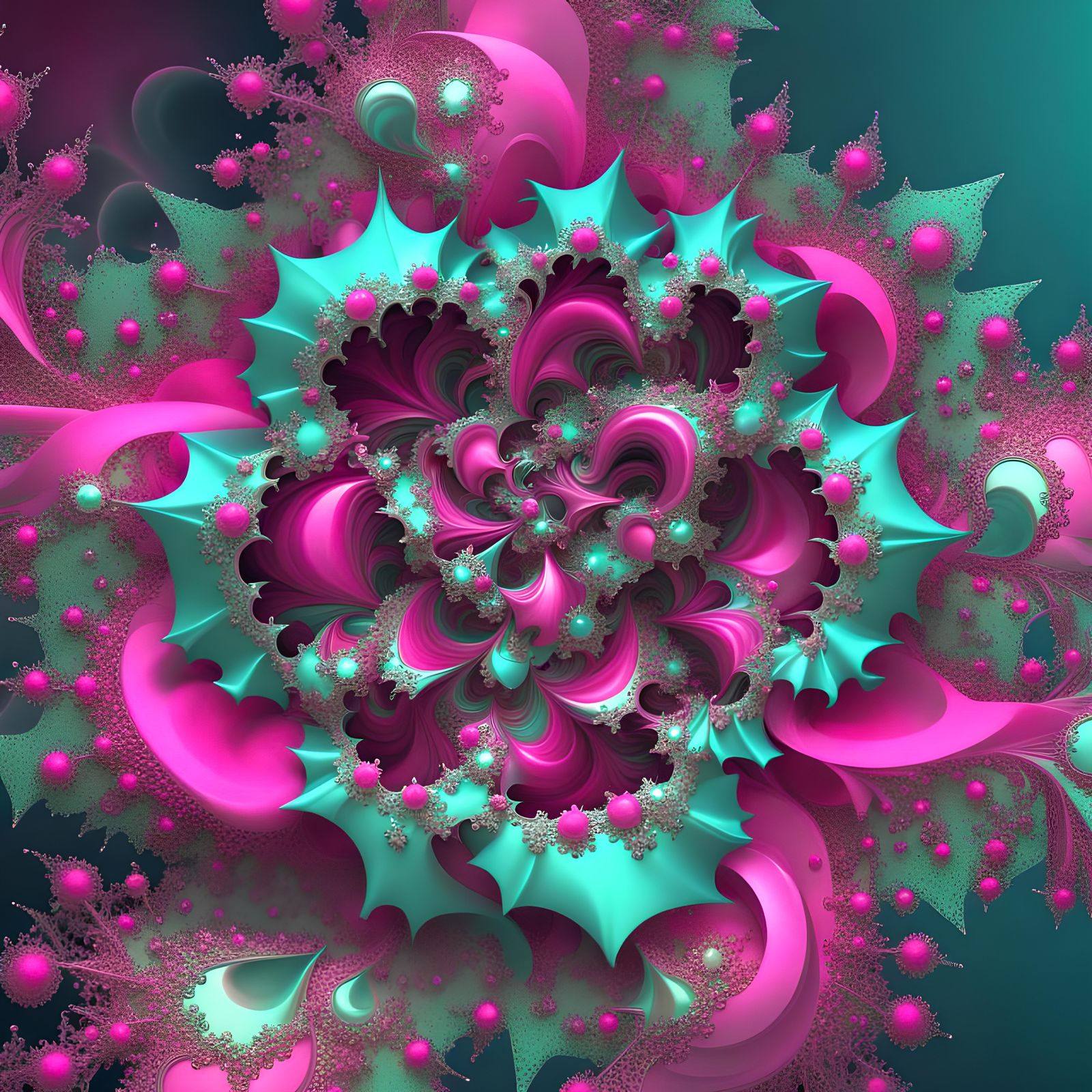 abstract fractal mint green, teal and bold fuschia shimmerin...