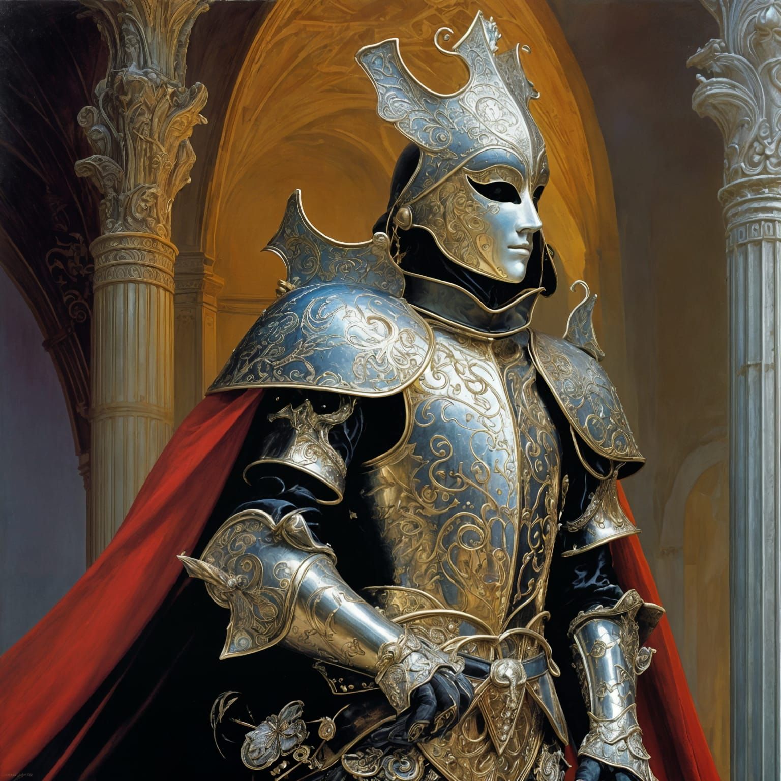 Venetian Mask in Silver Armor Science Fiction Art