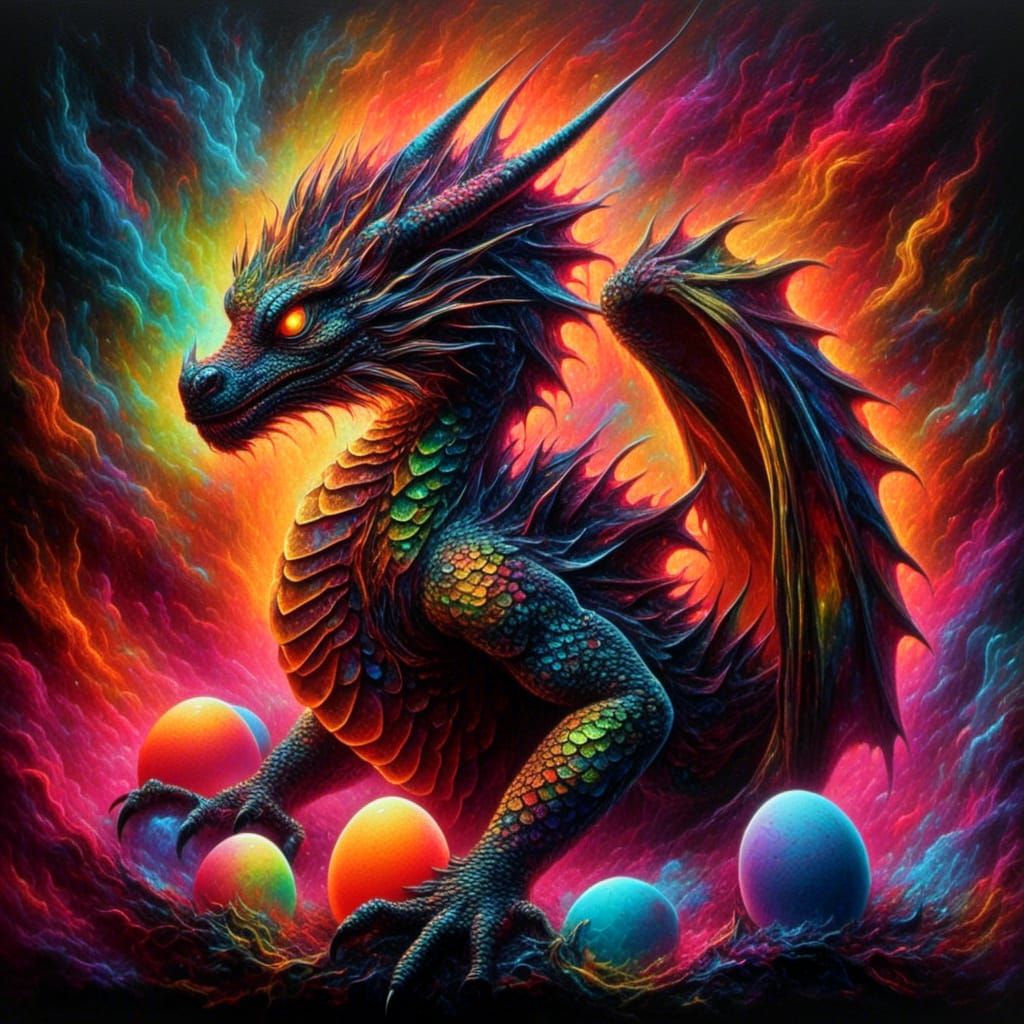 Metallic Rainbow Dragon Hatching Egg as Matte Painting