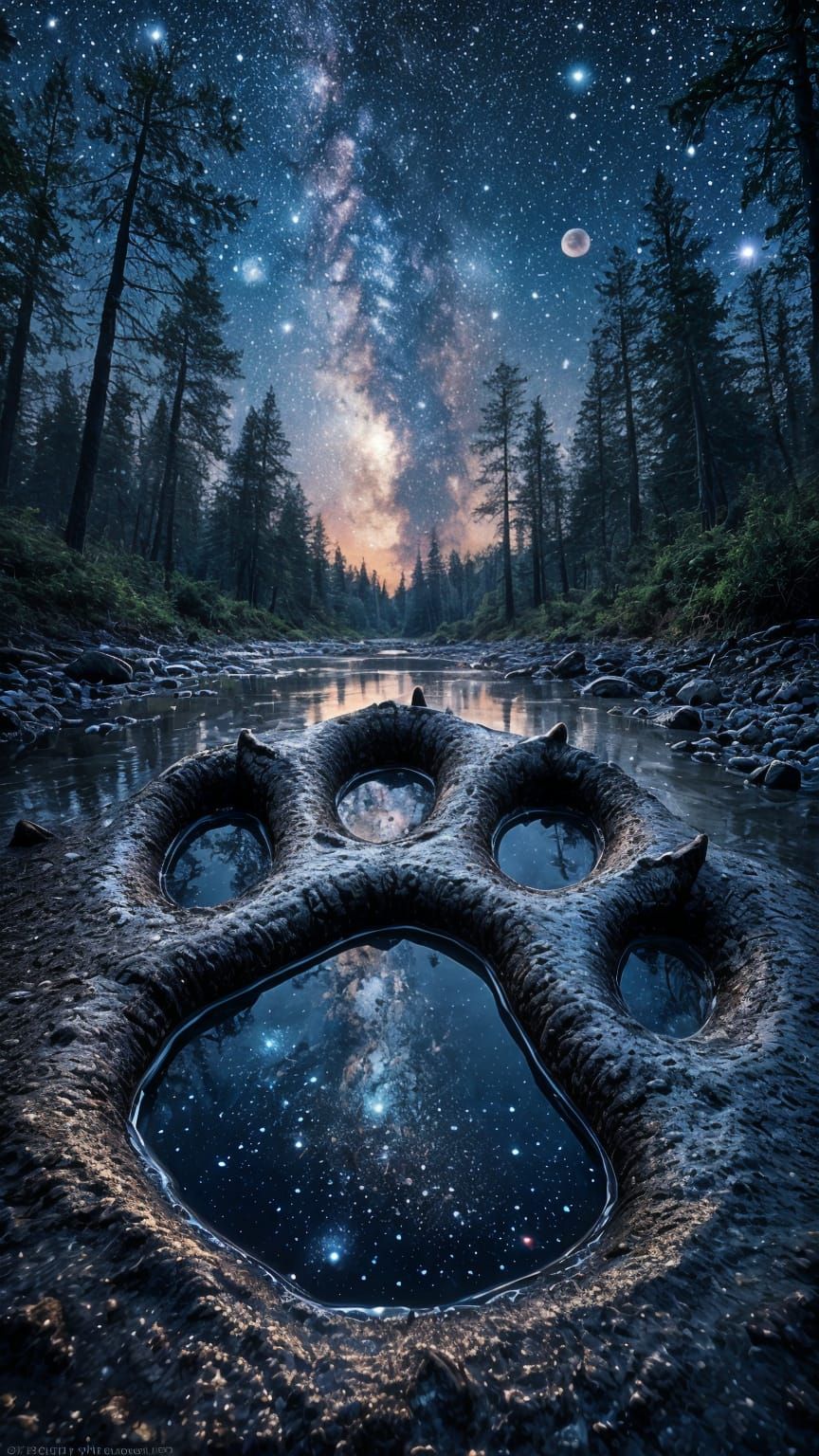 Bear Prints Reflect Celestial Wonders Under Noctilucent Skie...