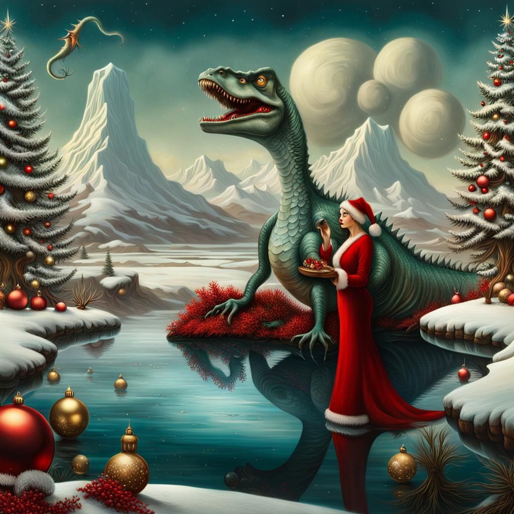 Christmas Mermaid and Santa Dinosaur: Surreal Magical Realis...