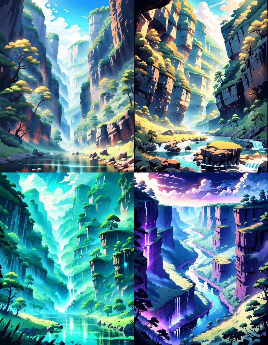 Magical River Suplexed in Canyon: Anime Cel-Shaded Art