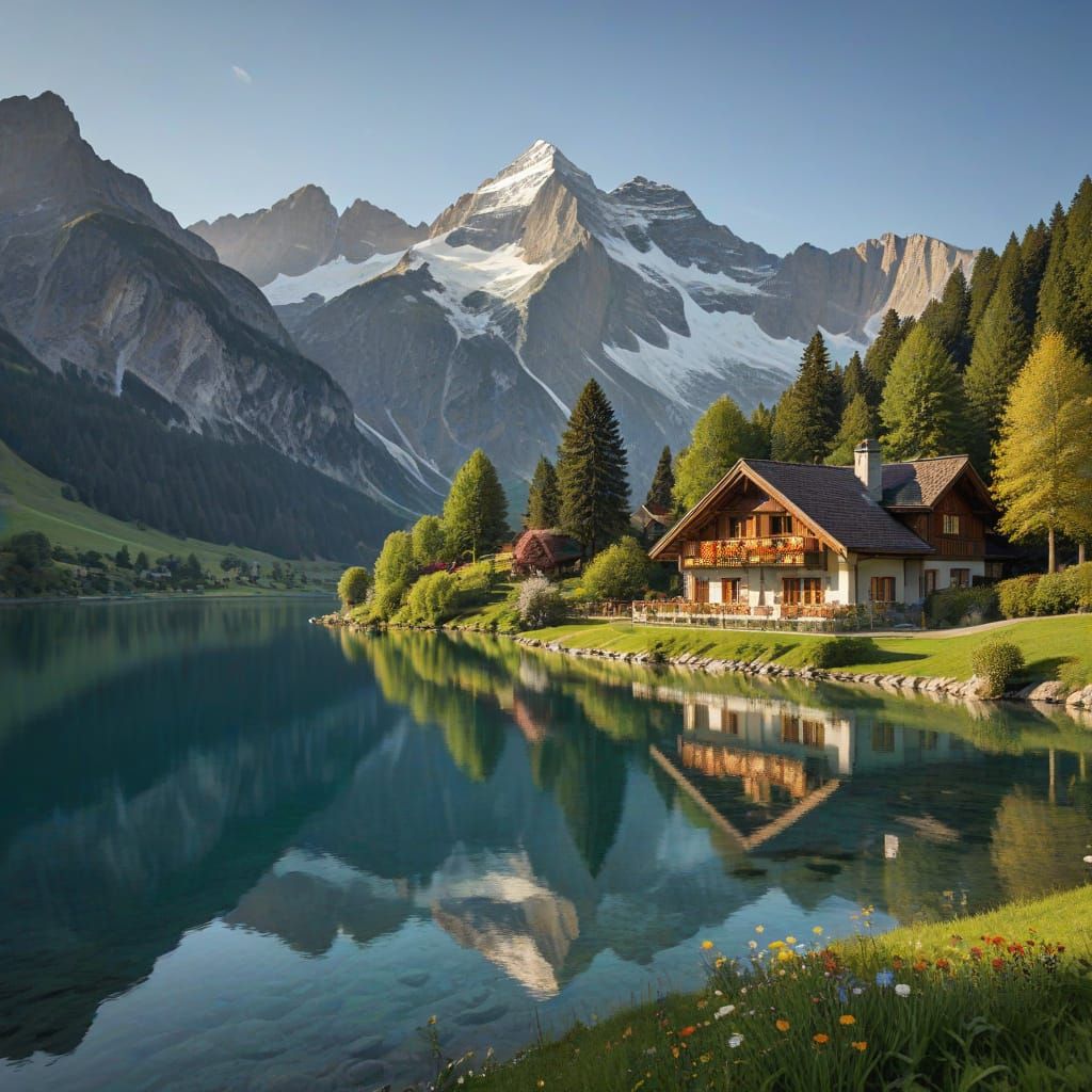 Charming Swiss Chalet by a Crystal-Clear Mountain Lake