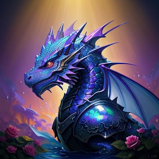 Chibi Armored Dragon in Fantasy Rose Garden