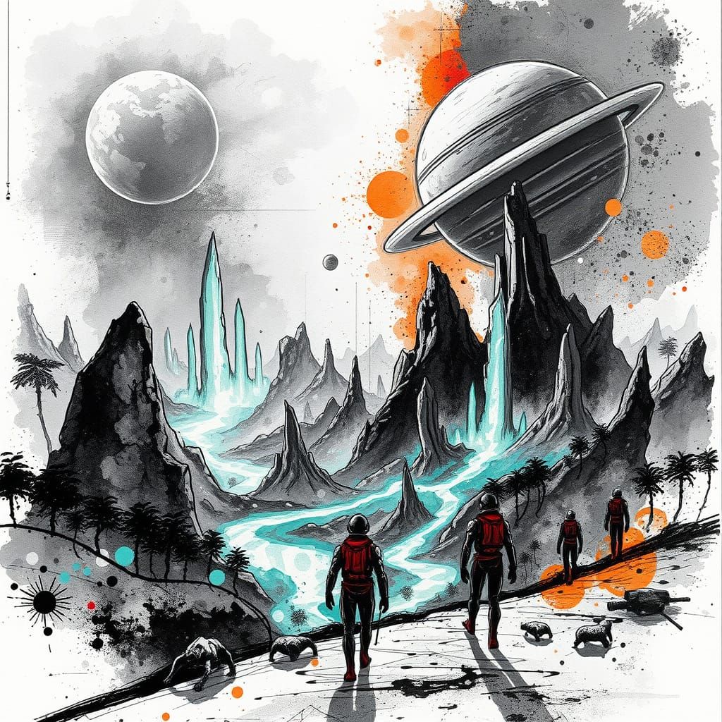 Surreal Alien Landscape with Crystal Mountains