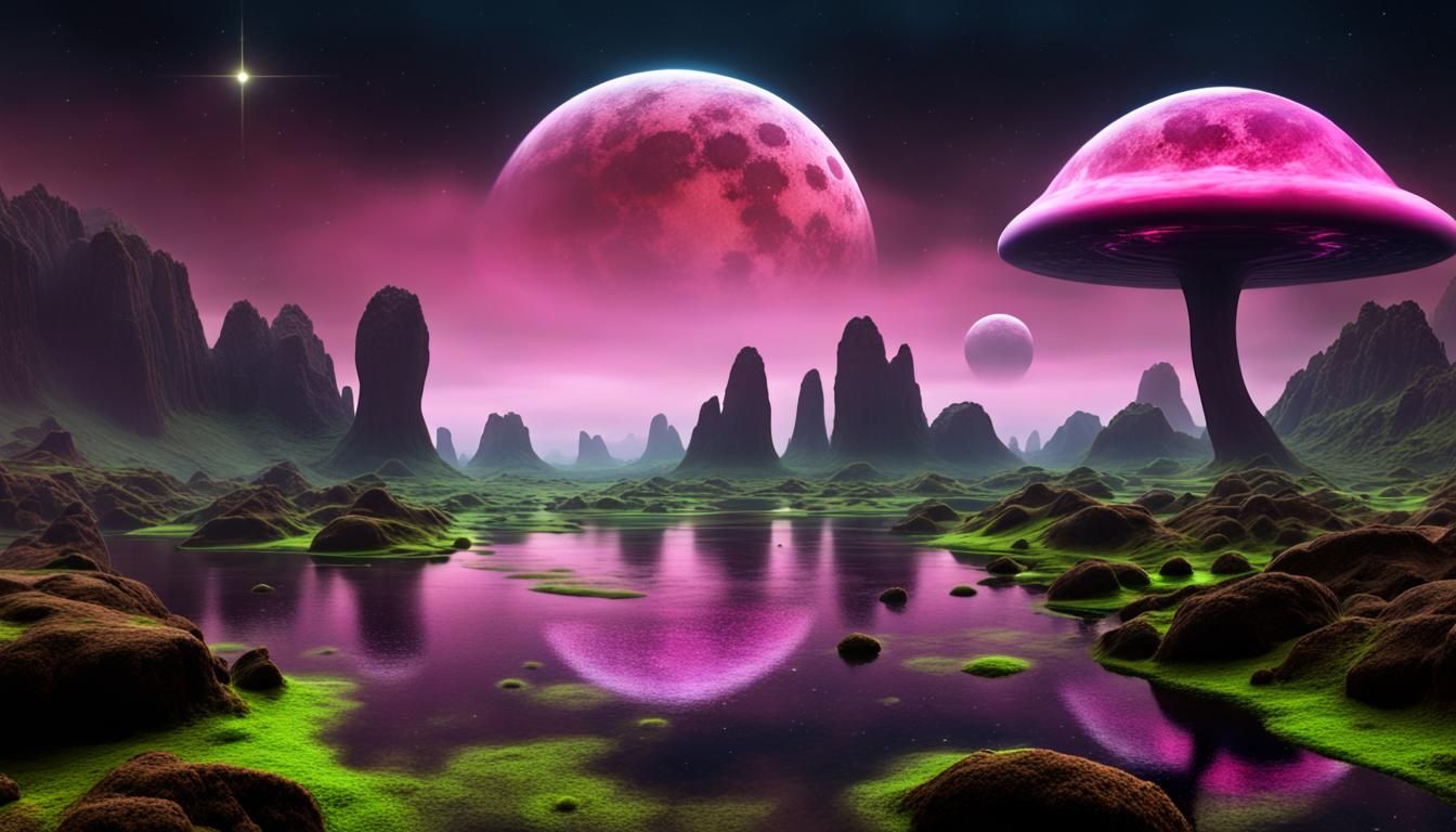 Alien Planet with Bioluminescent Mushrooms