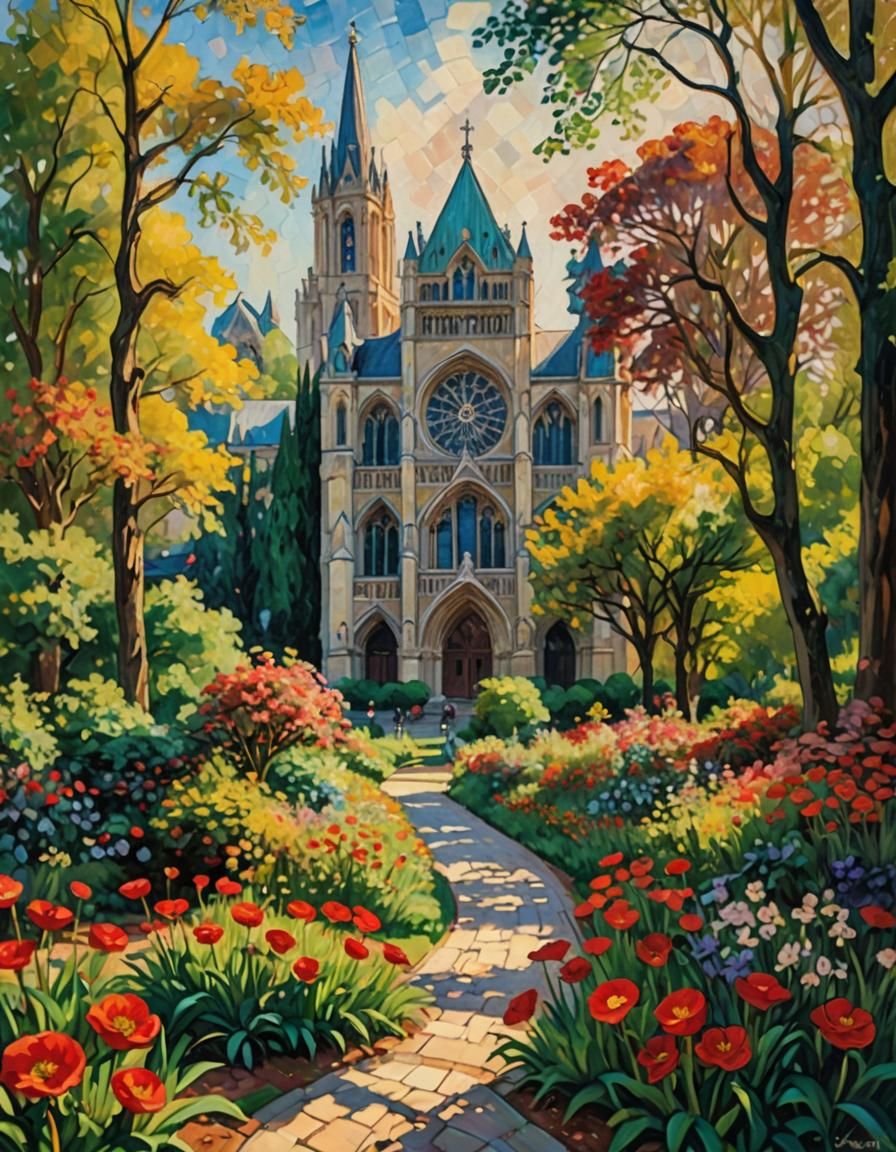 Cathedral and Buttercup in Impressionistic Style