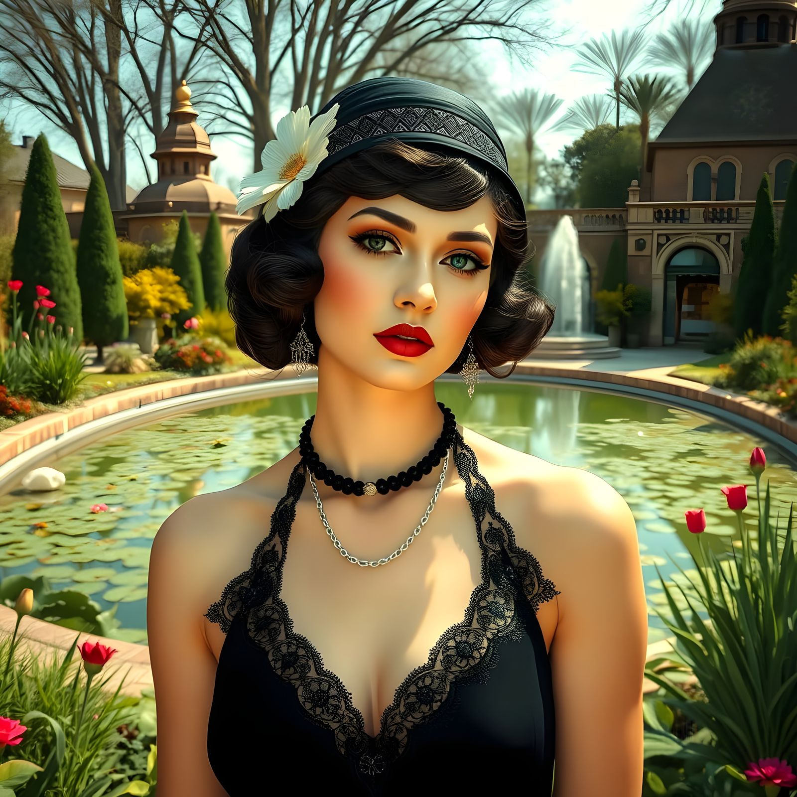 Elegant Flapper Lady in Art Nouveau Garden