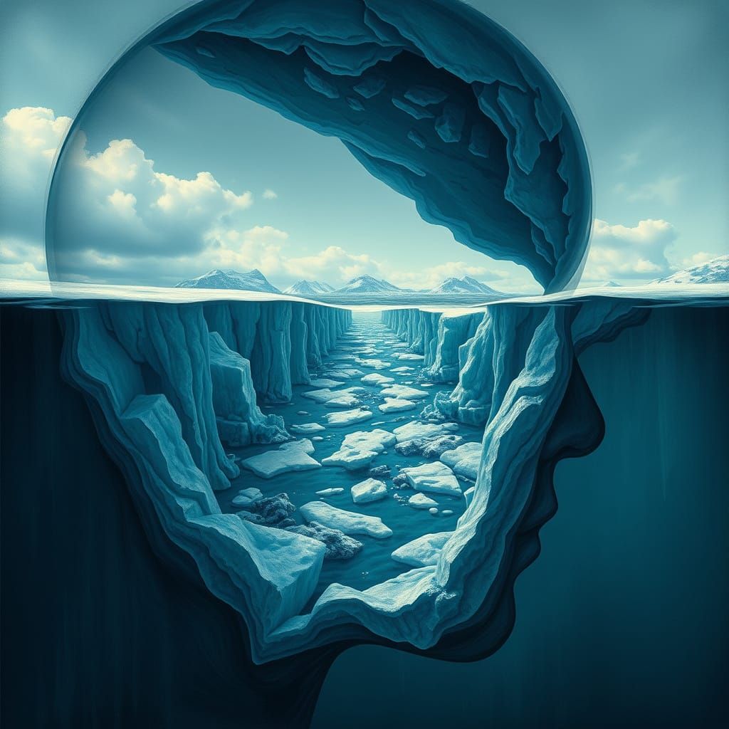 Frozen Sea Inside Person: Surreal Digital Illustration
