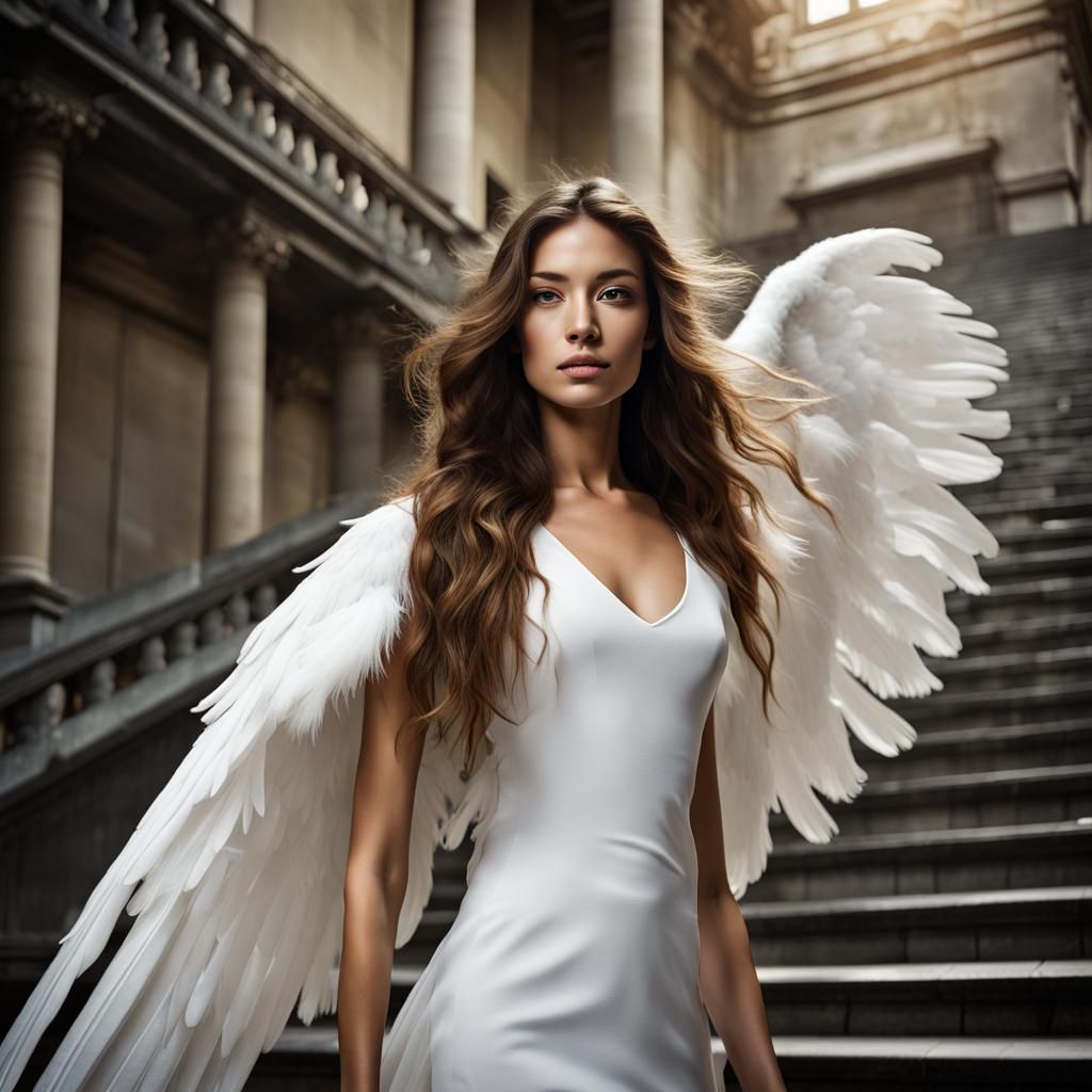 Elegant Angel Descends Milan Staircase