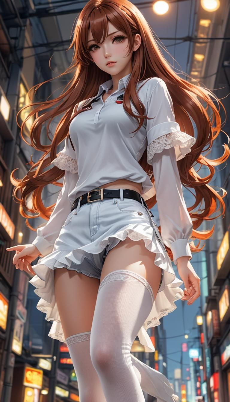 Anime Woman in White Stockings: 3D Digital Art