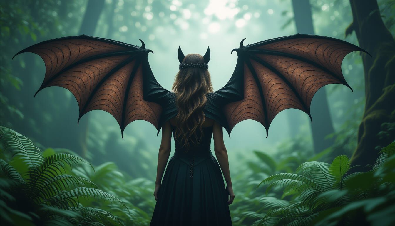Bat-Winged Girl Soars Through Enchanted Forest