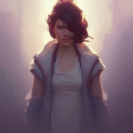 Detailed Portrait of a Lesbian in Art Nouveau Style