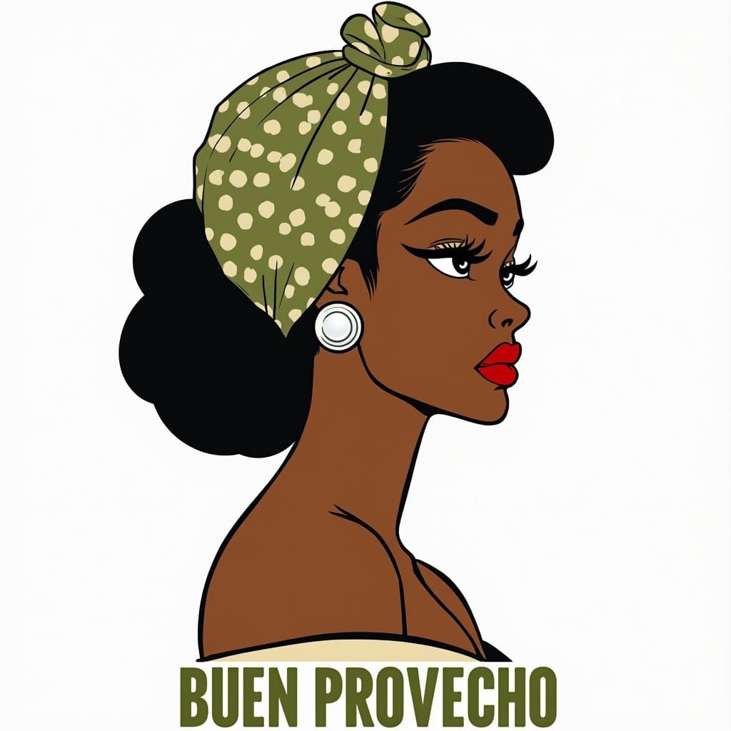 Retro Cartoon of African Woman in 1950s Style